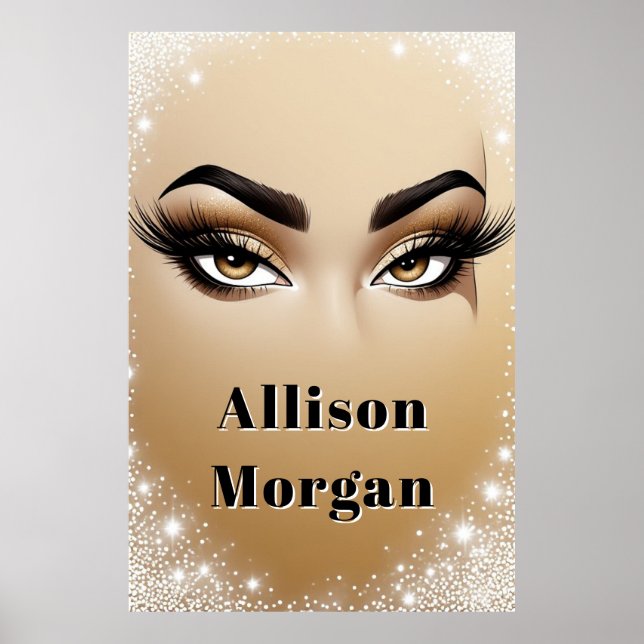 Poster Olhar Dourado Glam Maquiagem Cílios Longos ✨ (Frente)