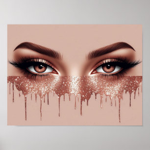 Poster 💋 Olhar Maquiagem Rosa Dourado Decoração Para Qua