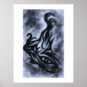 Poster Olho Abstrato e Arte em Carvão de Chama