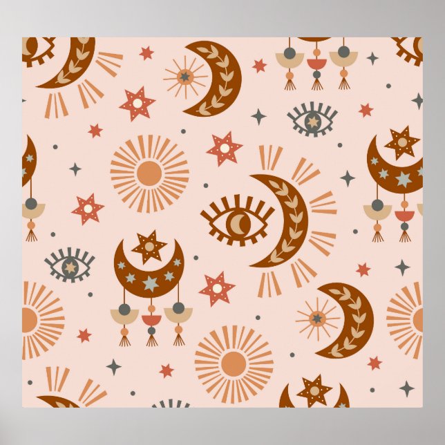 Poster Olho celestial, lua, padrão solar. (Frente)