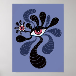 Poster Olho cor-de-rosa dobro assustador da arte