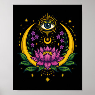 Poster Olho da Lua Mystic Lotus - Yoga Boêmio Espiritual