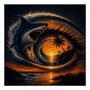 Póster Olho da Onda – Poster Surrealista do Pôr do Sol do