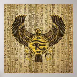 Poster Olho de Coro Egípcio - Jato de Wadjet Dourado e Ma