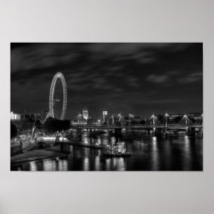 Poster Olho de Londres na noite em preto e branco
