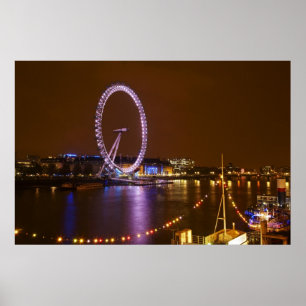 Poster Olho de Londres, Rio Tâmisa e luzes de
