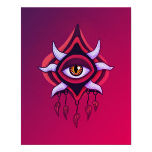 Póster Olho Demônio Roxo - Arte oculta gótica
