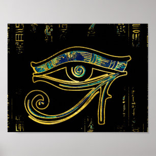 Póster Olho egípcio de Horus em hieroglyphics e em