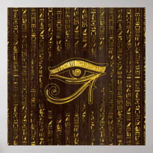 Poster Olho egípcio dourado de Horus e de hieroglyphics