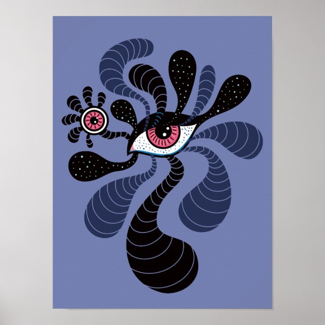 Poster Olho Rosa Duplo Assustador Da Arte Hiponética Psic (Frente)