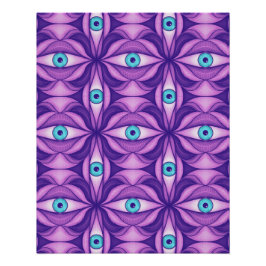 Póster Olhos Azuis Quirky No Padrão Roxo Místico
