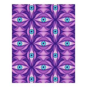 Póster Olhos Azuis Quirky No Padrão Roxo Místico