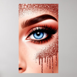 Poster 💎 Olhos Azuis Rosa Dourado Glam Maquiagem Para Sa