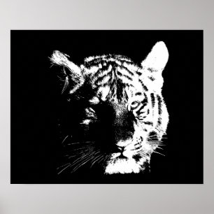 Poster Olhos de Tigre Pretos e Brancos Motivos