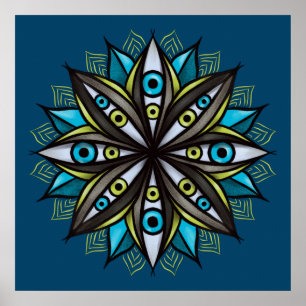 Poster Olhos Estranhos Com Flor Íris Duplo Mandala