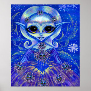 Póster Olhos grandes dos flocos de neve feericamente