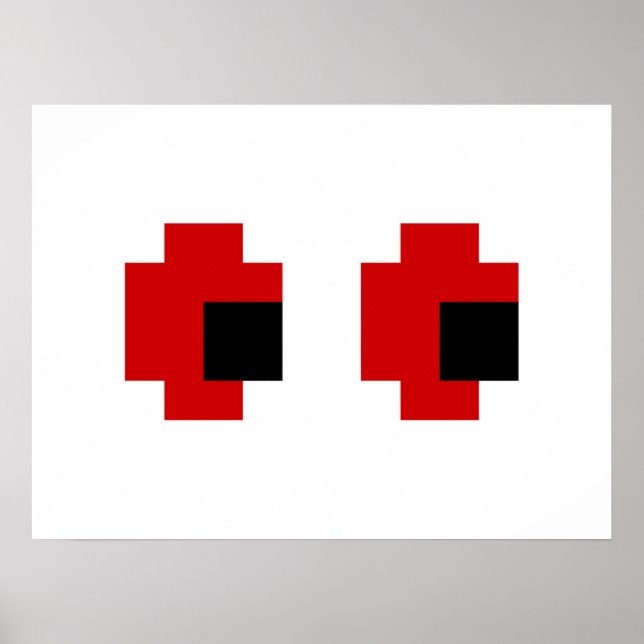 Póster Olhos Vermelhos Brancos de 8 Bits (Frente)
