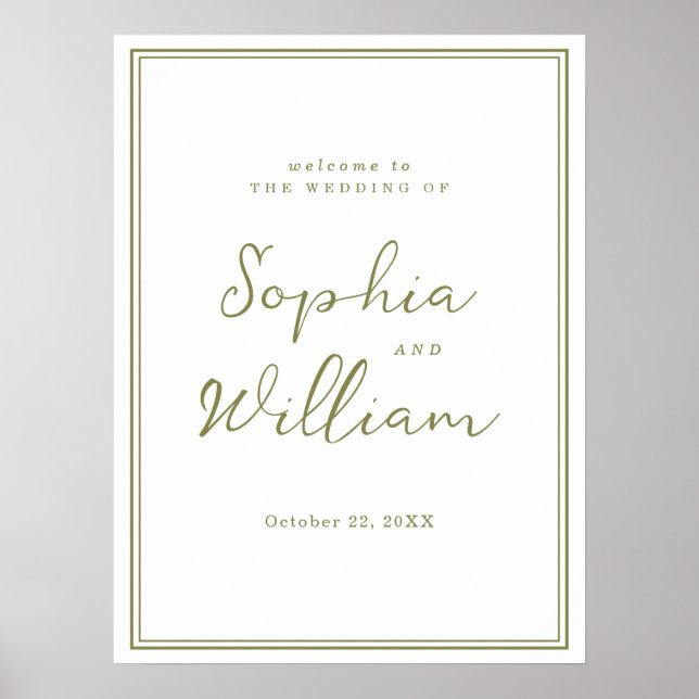 Poster Olive Green Modern Wedding Welcome Sign (Frente)