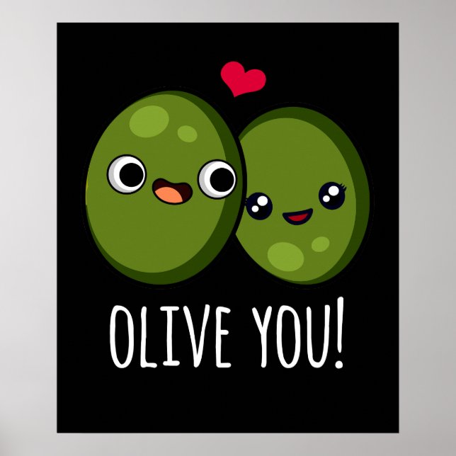 Poster Olive You Engraçado Love Pun Dark BG (Frente)