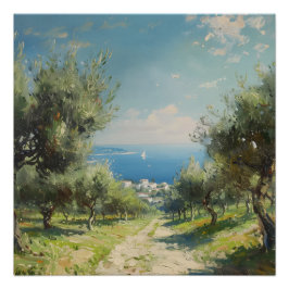 Póster Oliveira com Vila Costeira e Mar