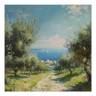 Póster Oliveira com Vila Costeira e Mar