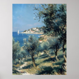Poster Oliveiral com Vila Costeira e Mar
