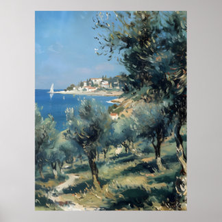 Poster Oliveiral com Vila Costeira e Mar