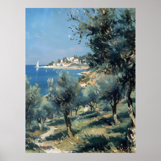 Poster Oliveiral com Vila Costeira e Mar (Frente)
