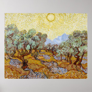 Poster Oliveiras com céu amarelo e sol