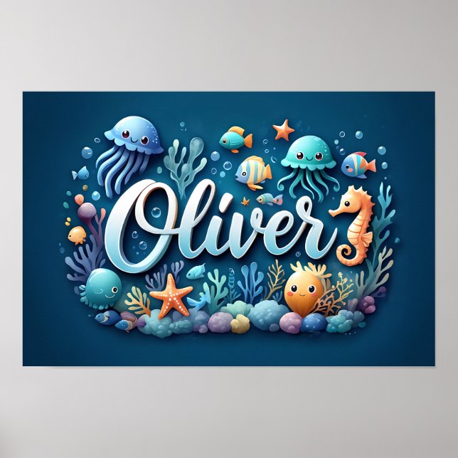Poster Oliver Ocean Nursery Underwater Sea Animais (Frente)