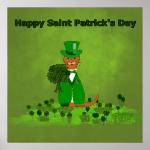 Poster Oliver The Otter Picting Shamrocks - São Patrick