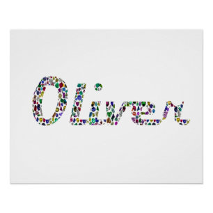 Póster Oliver Typografia com Design de Padrão Colorido