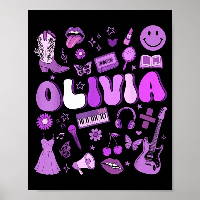 Poster Olivia First Name I Love Olivia Groovy 80's Girls  (Frente)