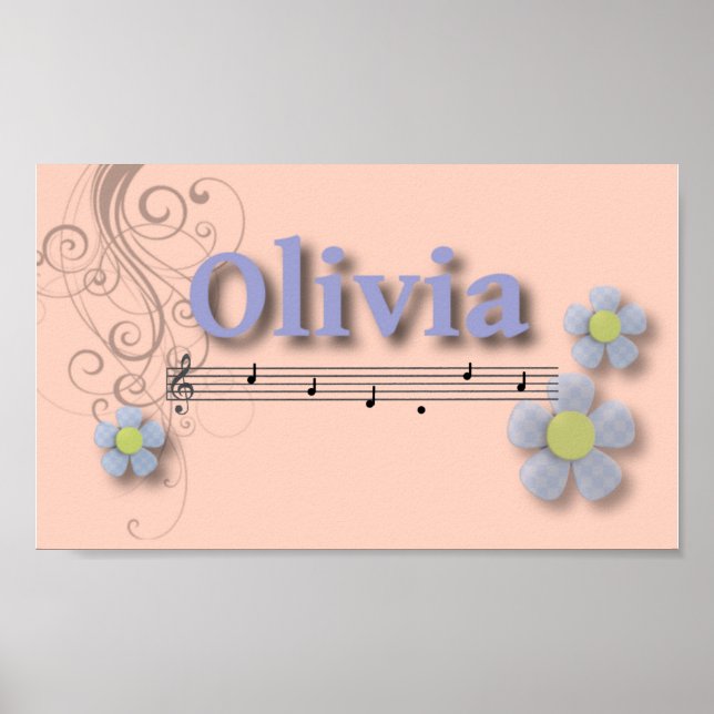Póster Olivia Nome Musical Quarto Berçário Sala (Frente)