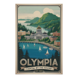 Póster Olympia Vintage Washington Viagem Retro