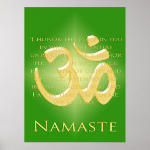 Póster Om em Verde e Dourado - Namaste
