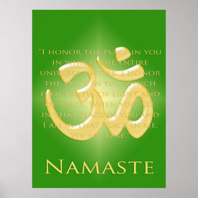 Póster Om em Verde e Dourado - Namaste (Frente)