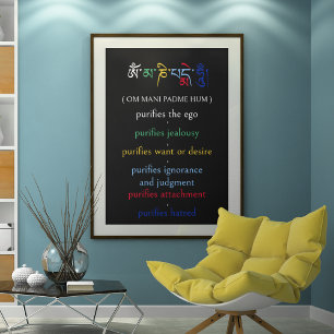Poster Om Mani Padme Hum Avalokiteshvara Mantra Colorido