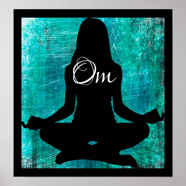 Póster Om Turquoise e Black Women Meditarem Yoga Poste (Frente)