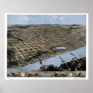 Poster Omaha, mapa panorâmico do NE - 1868