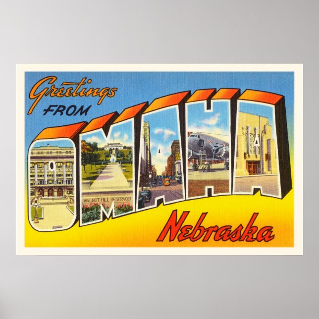 Poster Omaha Nebraska Antiga Viagens vintage Souvenir (Frente)