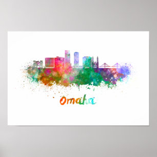 Póster Omaha V2 skyline in watercolor