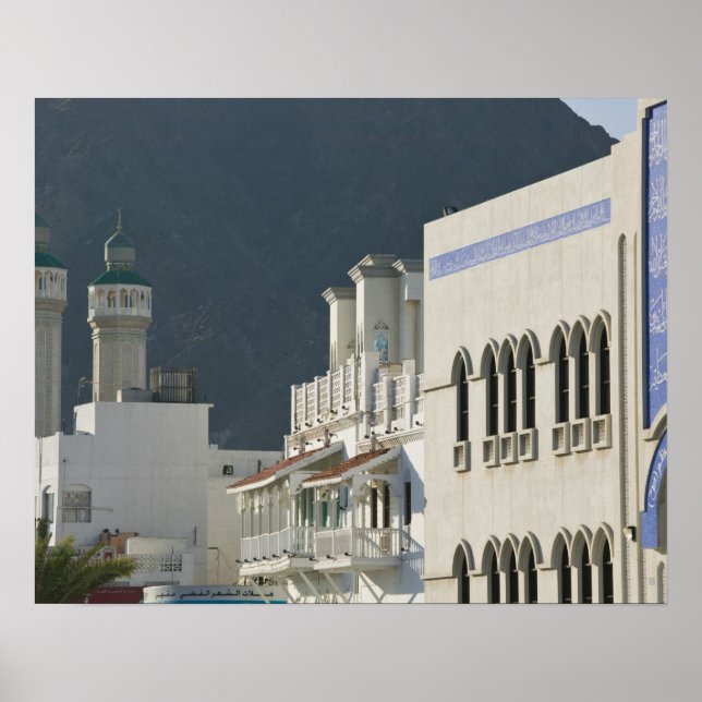 Poster Oman, Muscat, Mutrah. Mesquita Mutrah Corniche e (Frente)
