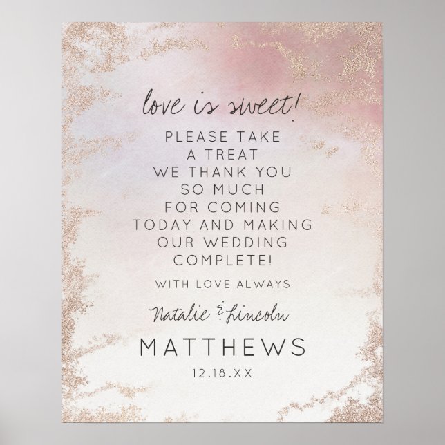 Poster Ombre Blush Pink Foil Love é doce Sinal de Casamen (Frente)