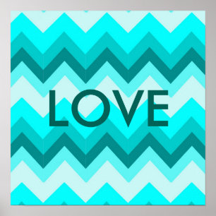 Poster Ombre Girly Pattern Teal Turquoise Chevron