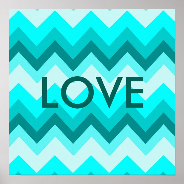 Poster Ombre Girly Pattern Teal Turquoise Chevron (Frente)