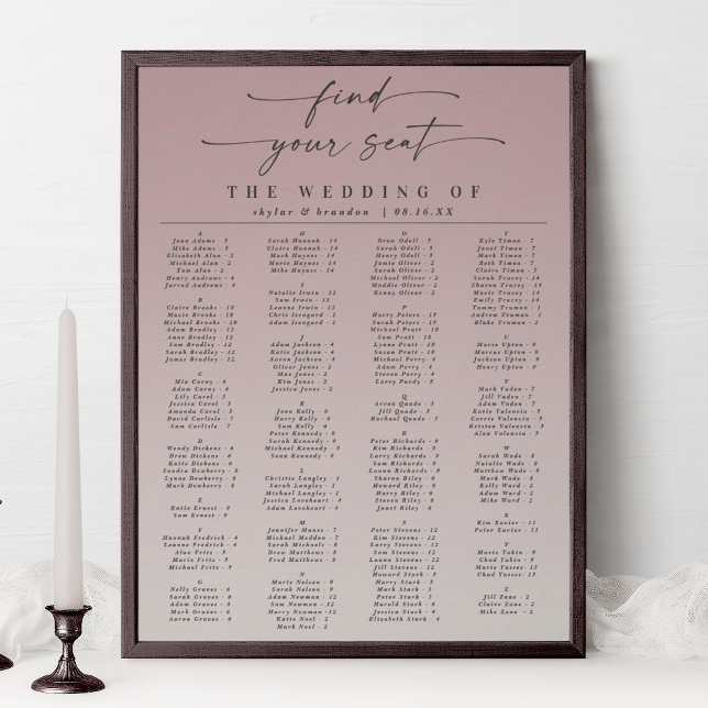Poster Ombre Mauve Alphabetical Wedding Sating Chart (Criador carregado)