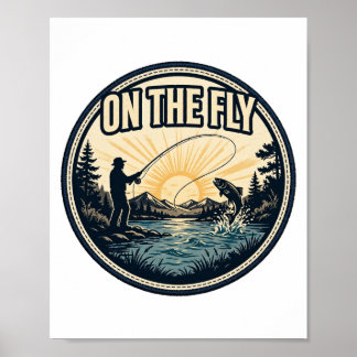 Poster On The Fly — Fly Fisherman Lançando ao Nascer do S