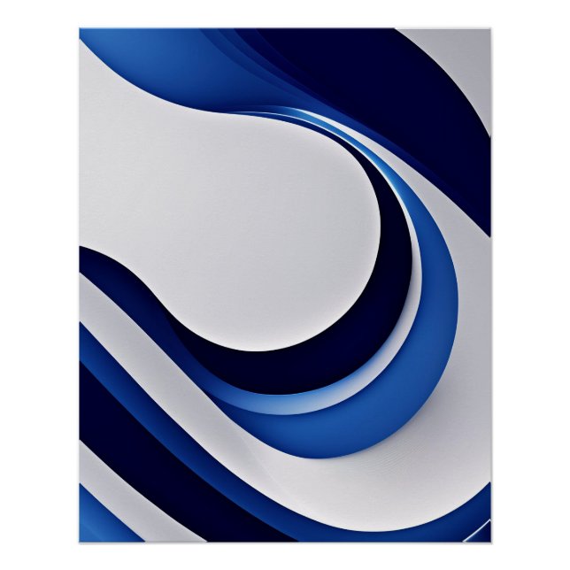 Póster Onda Azul Ousada Abstrata com Curvas Modernas (Frente)