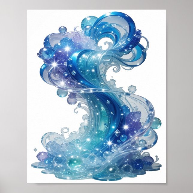 Poster Onda de Água Azul Fresca (Frente)